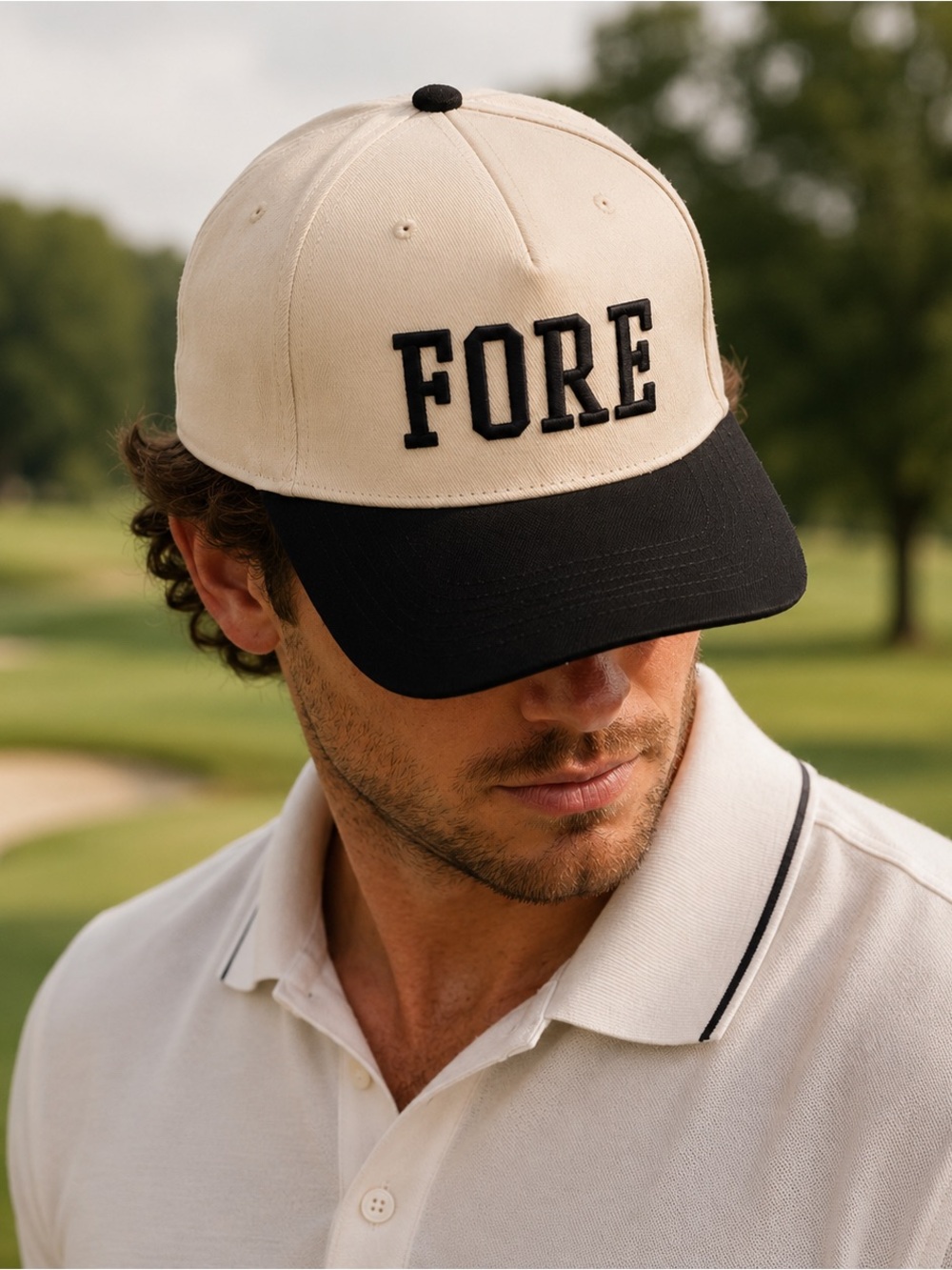 Sleeman “FORE” Golf Snapback Hat | Cream & Black Adjustable Cap | NWOT